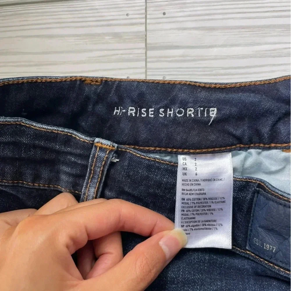 American eagle high rise shortie dark wash shorts women's size 2‎